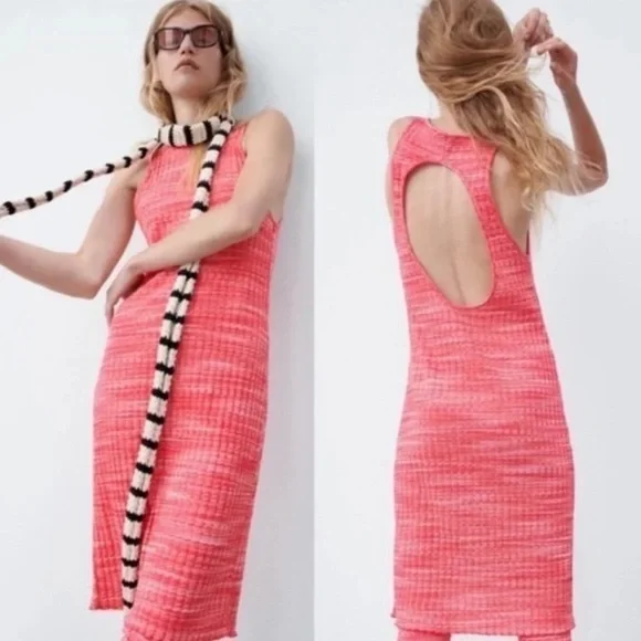 Zara NWT bloggers favorite ribbed open back midi bodycon knit dress SIZE MEDIUM - Picture 6 of 8